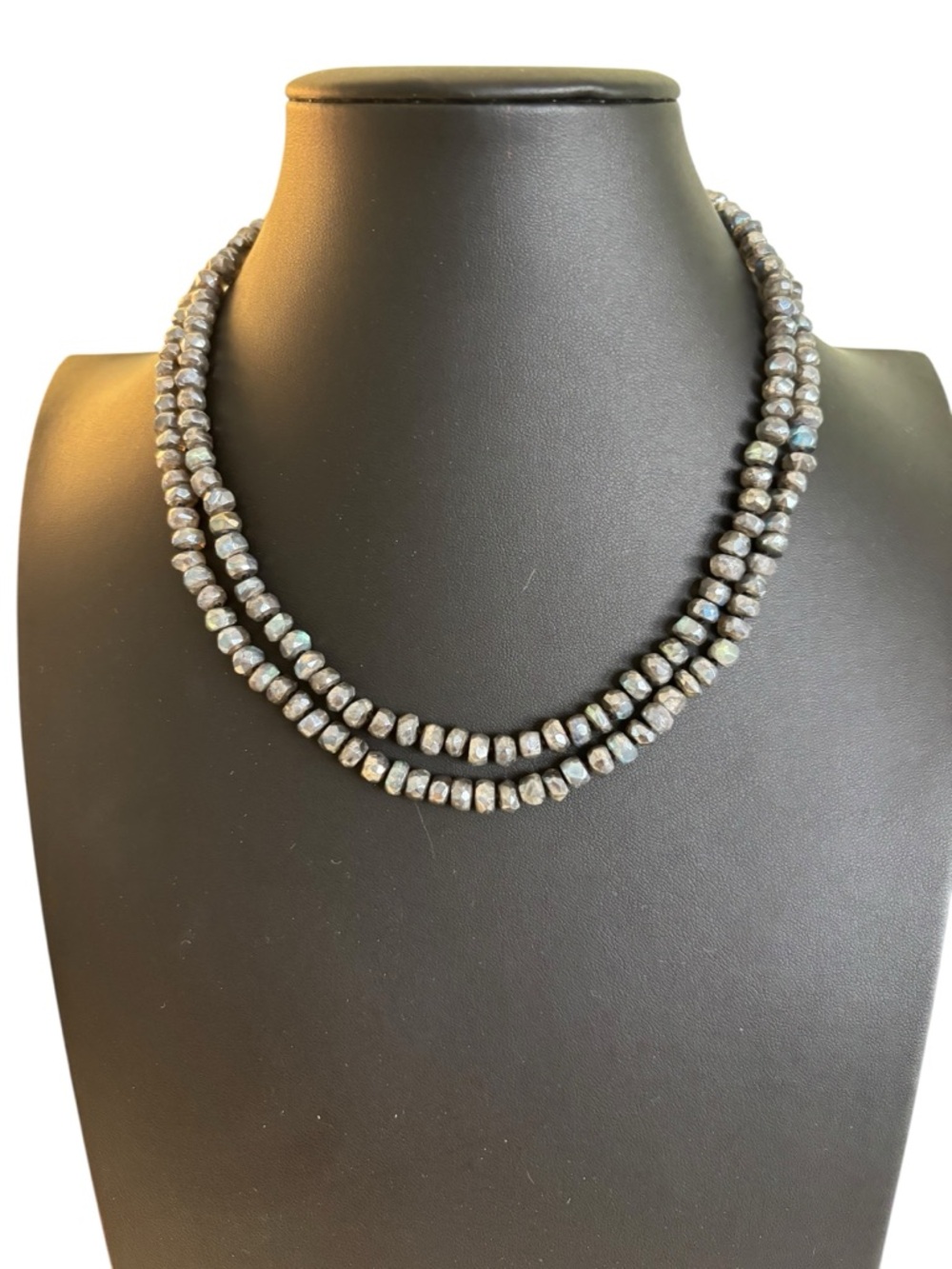 Vintage Iridescent Labradorite Beaded Double-Strand Necklace.